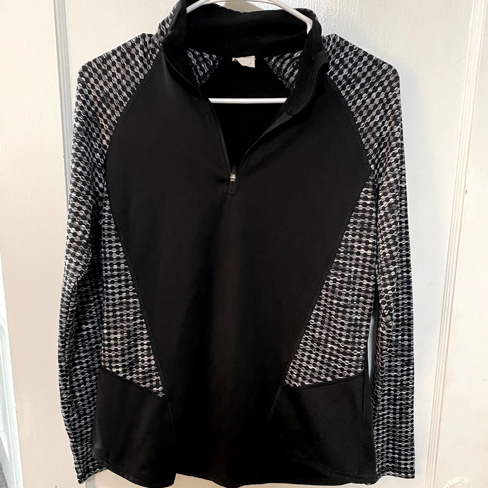 Athletic black, quarter zip; women’s small